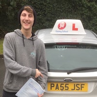 Robbie Lewis – Jim #2 200 Robbie Lewis holding his Practical Driving Test pass certificate