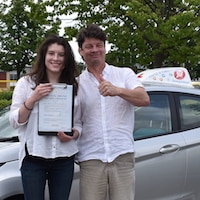 Adele Franghiadi & JSF Jim proudly enjoying a test pass Adele Franghiadi & JSF Jim proudly enjoying her test pass