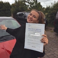 Melody Richer – Jim web Melody Richer happily presenting her practical test pass certificate next to her car