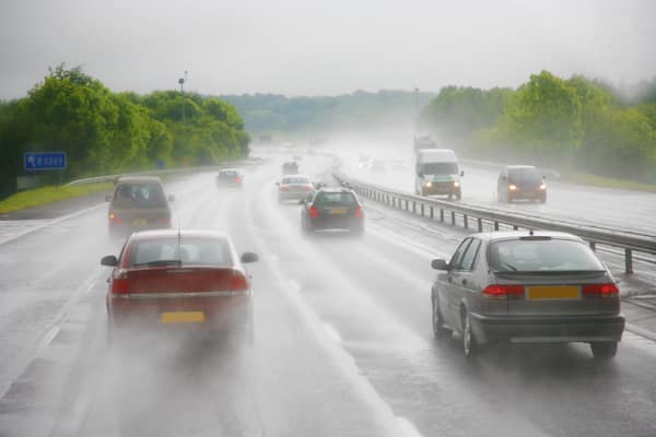 driving in wet weather conditions on the motorway from the driver's viewpoint