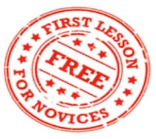 first lesson free for novices red on white stamp